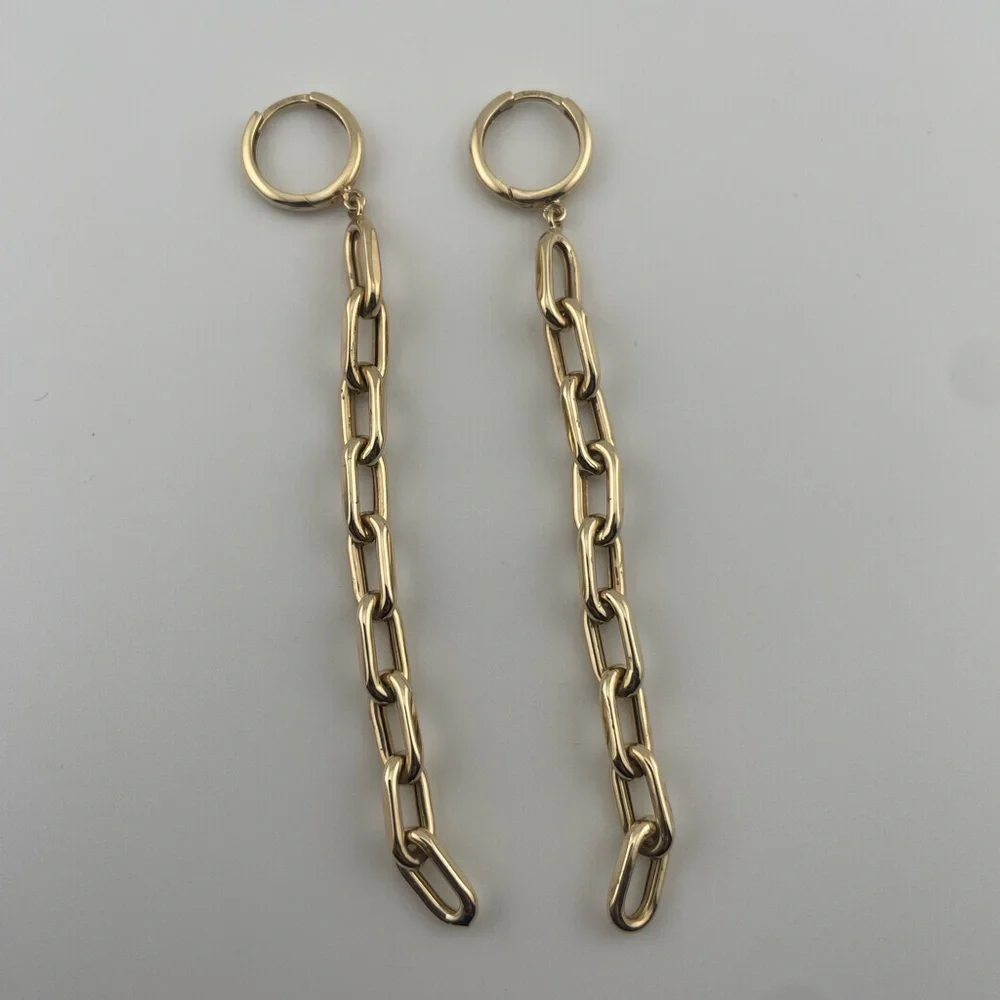 Bridget Shuster Gold Chain Drop Earrings Minimalist Modern Statement - Picture 4 of 7